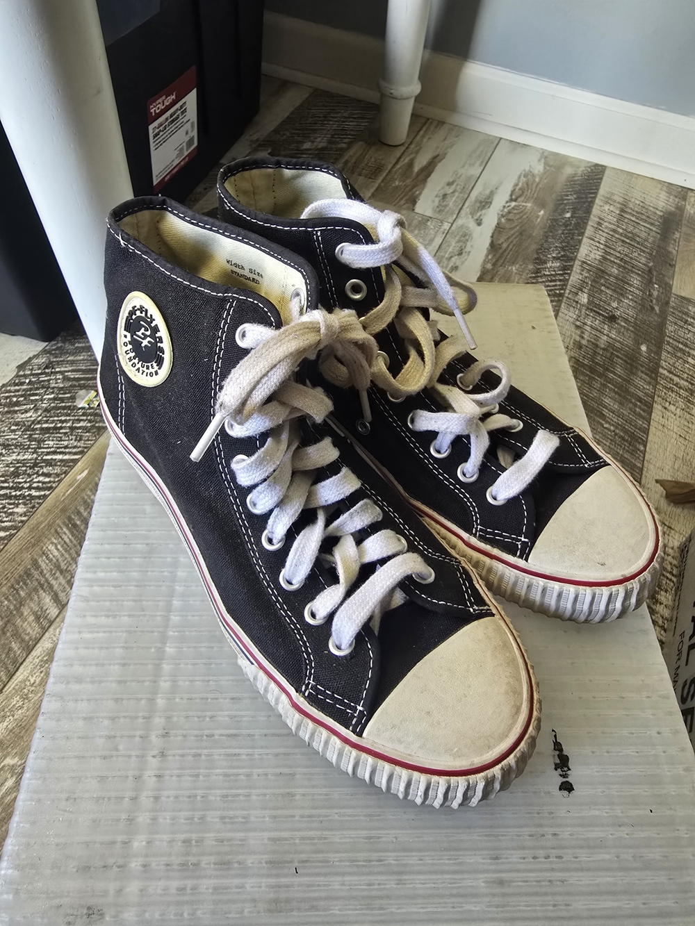 P.F. Flyers Black Canvas High-Top Sneakers with White Accents